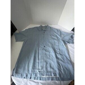 Jamaica Jaxx men’s 100% silk short sleeve button front shirt size L light blue
